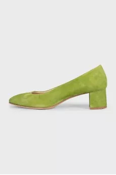 Green suede high heels