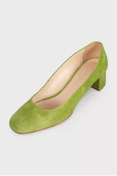 Green suede high heels