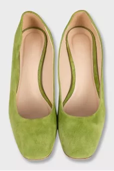 Green suede high heels
