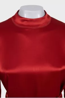 Red satin blouse with a belt
