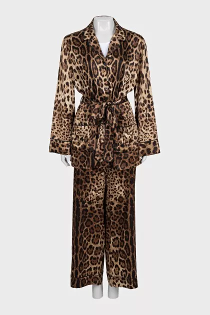 Leopard print silk suit