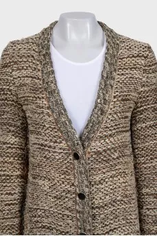 Knitted cardigan with buttons and fringe