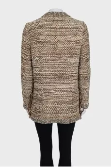 Knitted cardigan with buttons and fringe