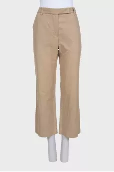 Beige high-waisted straight trousers