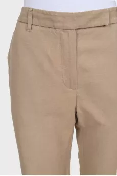 Beige high-waisted straight trousers