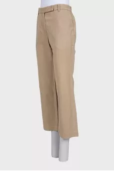 Beige high-waisted straight trousers