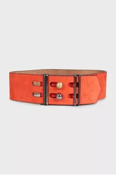 Wide orange leather belt