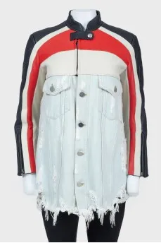 Denim jacket with leather top