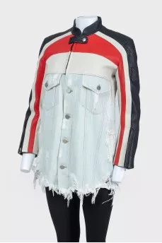 Denim jacket with leather top