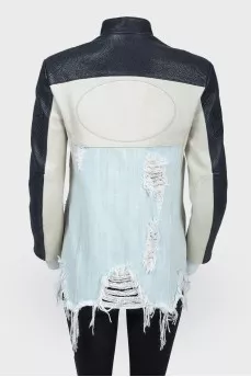 Denim jacket with leather top