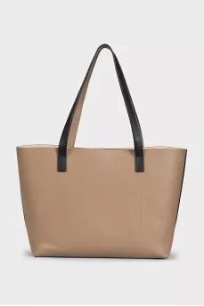 Two-tone leather shopper
