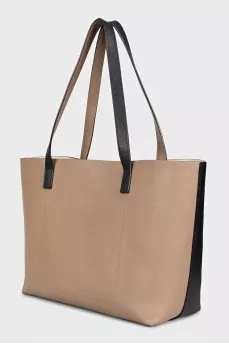 Two-tone leather shopper
