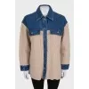 Wool cardigan with denim inserts