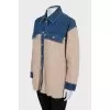 Wool cardigan with denim inserts