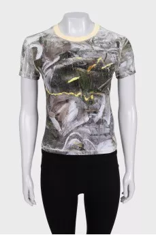 Slim-fitting grey printed t-shirt
