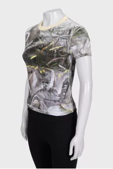 Slim-fitting grey printed t-shirt