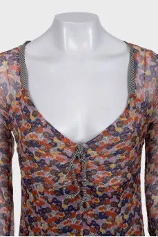 Fitted silk dress with floral print