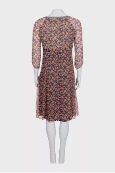 Fitted silk dress with floral print