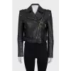 Cropped leather jacket with gold zipper