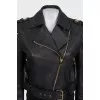 Cropped leather jacket with gold zipper