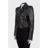 Cropped leather jacket with gold zipper