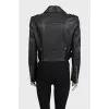 Cropped leather jacket with gold zipper