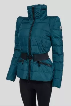 Green quilted jacket with a belt