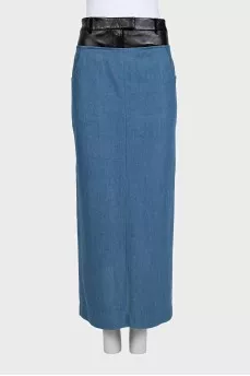 Denim suit with a vest and skirt