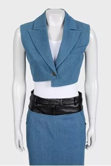 Denim suit with a vest and skirt