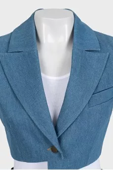 Denim suit with a vest and skirt