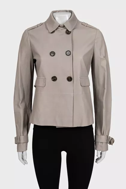 Beige straight-cut leather jacket
