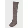 Gray suede wedge boots