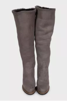 Gray suede wedge boots