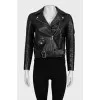 Cropped leather jacket with belt