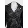Cropped leather jacket with belt