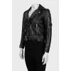Cropped leather jacket with belt