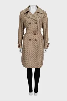 Double-breasted coat with signature print