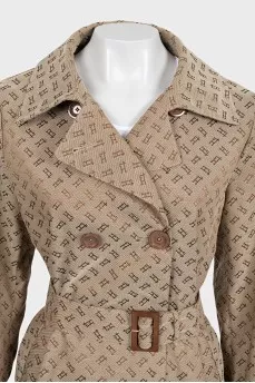Double-breasted coat with signature print