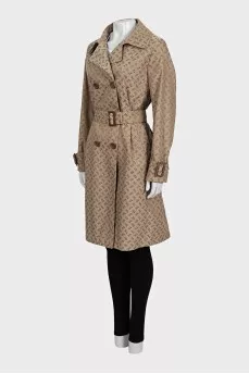 Double-breasted coat with signature print