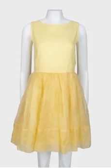Yellow dress with floral tulle