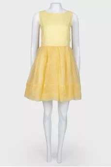 Yellow dress with floral tulle
