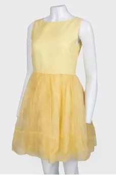 Yellow dress with floral tulle