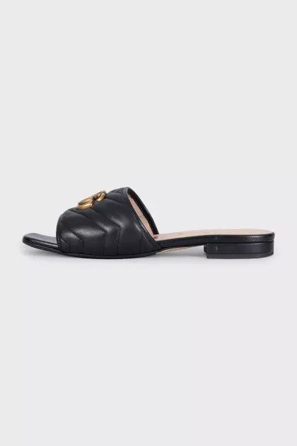 Шлепанцы GG Marmont из черной кожи
