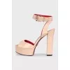 Beige leather high-heeled sandals