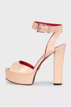 Beige leather high-heeled sandals