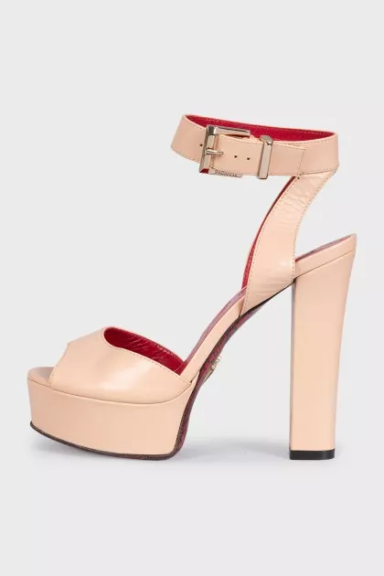 Beige leather high-heeled sandals