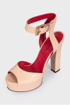 Beige leather high-heeled sandals