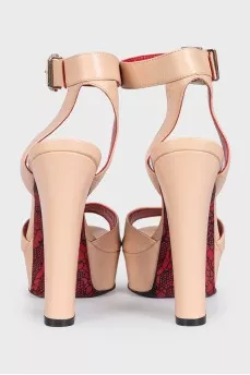 Beige leather high-heeled sandals