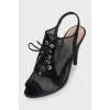 Black lace-up sandals with mesh