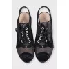 Black lace-up sandals with mesh